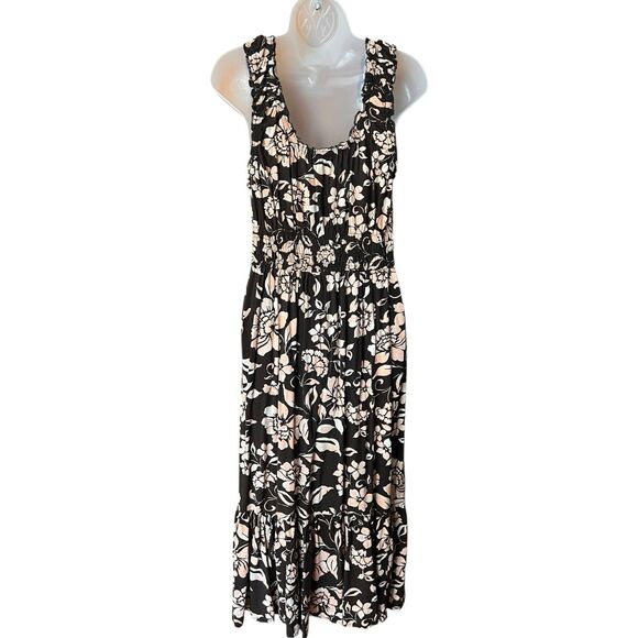 Patrons of Peace Brown and Pink Floral Maxi Dress Sz Large Milkmaid Cottagecore - Picture 7 of 8